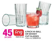 FNG 6-Pack Hi-Ball Or Whisky Cut Glasses-Per Pack