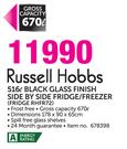 Russell Hobbs 516Ltr Black Glass Finish Side by Side Fridge/Freezer FRIDGE RHFR72