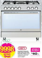 Special Defy 5 Burner Stainless Steel Gas Stove And Electric Oven