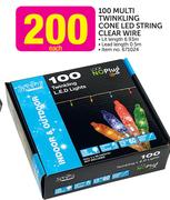 Santa 100 Multi Twinkling Cone LED String Clear Wire-Each