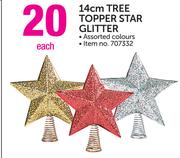 Santa 14cm Tree Topper Star Glitter Assorted Colours-Each