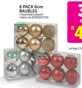 6 Pack 6cm Baubles Assorted Colours-3's