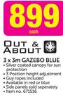 Out & About 3x3m Gazebo Blue-Each