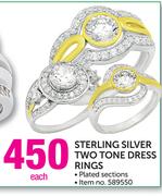 Sterling Silver Two Tone Dress Rings-Each