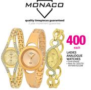 Monaco Ladies Analogue Watches Gold Plated-Each