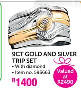 9ct Gold And Silver Trip Set With Diamond