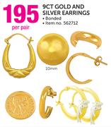 10mm 9ct Gold And Silver Earrings Bonded-Per Pair