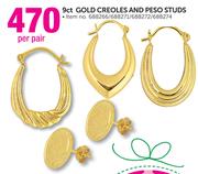 9ct Gold Creoles And Peso Studs-Per Pair