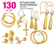 6mm, 18mm 9ct Gold And Silver Large Earrings Bonded-Per Pair