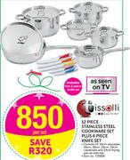 Tissolli 12 Piece Stainless Steel Cookware Set+ 6 Piece Knife Set-Per Set