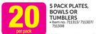 5 Pack Plates, Bowls Or Tumblers-Per Pack