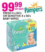 Pampers Fresh 4x64's Or Sensitive 4x56's Baby Wipes-Per Pack
