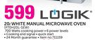 Logik 20L White Manual Microwave Oven P70H20L-SEW