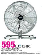 Logik 45cm High Velocity Oscillating Floor Fan