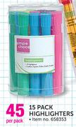 Simple Choice 15 Pack Highlighters-Per Pack