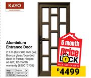 Kayo Aluminium Entrance Door 2.1m(h) X 900mm(w) 850010136