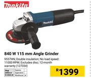 Makita 840W 115mm Angle Grinder 9557HN (127334)