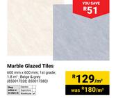 Marble Glazed Tiles 600mm x 600mm (850017328, 850017380)-Per Sqm