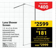 Lusso Luna Shower Screen 1.2m x 2m 850010222, 850010168