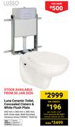 Lusso Luna Ceramic Toilet Concealed Cistern & White Flush Plate 783907,783910