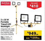 Eurolux 2 x 20W Portable Tripod LED Worklight 660639-Each