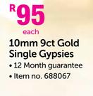 JCSA 9ct Gold 10mm Single Gypsies Each