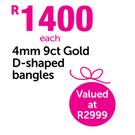 9ct Gold 4mm D-Shaped Bangles-Each