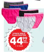 3 Pack Girls Plain Panties (7-14 Years)-Per Pack