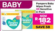 Pampers Baby Wipes Fresh Or Sensitive 6 Pack-Each