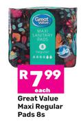Great Value Maxi Regular Pads-8s Each