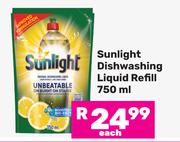 Sunlight Dishwashing Liquid Refill-750ml Each