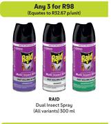 Raid Dual Insect Spray (All Variants)-For Any 3 x 300ml