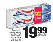 Aquafresh Fresh & Minty Thoothpaste Value Pack-2 x 100ml Per Pack