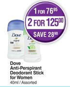 Dove Anti Perpirant Deodorant Stick For Women Assorted-For 2 x 40ml