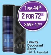 Gravity Deodorant Spray Assorted-120ml