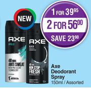 Axe Deodorant Spray Assorted-For 2 x 150ml