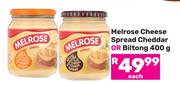 Melrose Cheese Spread Cheddar Or Biltong-400g Each