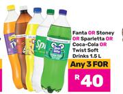 Fanta Or Stoney Or Sparletta Or Coca Cola Or Twist Soft Drinks-For 3 x 1.5L