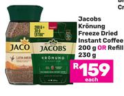 Jacobs Kronung Freeze Dried Instant Coffee 200g Or Refill 230g-Each
