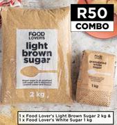 1 x Food Lover's Light Brown Sugar 2kg And 1 x Food Lover's White Sugar 1kg-Combo