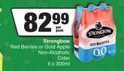 Strongbow Red Berries Or Gold Apple Non Alcoholic Cider-6 x 300ml Per Pack