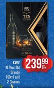 KWV 10 Year Old Brandy-750ml & 2 Glasses-Per Pack