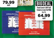 Food Lover's UHT Full Cream Or Low Fat Milk-6 x 1Ltr Each