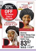 Donna Satin Sleep Cap Or Drawstring Satin Cap-Each