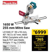 Makita 1650W 255mm Mitre Saw 124090