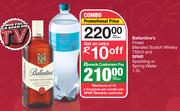 Ballantine's Finest Blended Scotch Whisky 750ml & Spar Sparkling Or Spring Water 1.5L-Per Combo