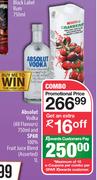 Absolut Vodka 750ml & Spar 100% Fruit Juice Blend 1L-Per Combo