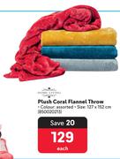 Home Living Plush Coral Flannel Throw