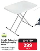 Campmaster Height Adjustable Folding Camping Table-Each