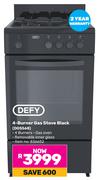 Defy 4 Burner Gas Stove Black DGS568